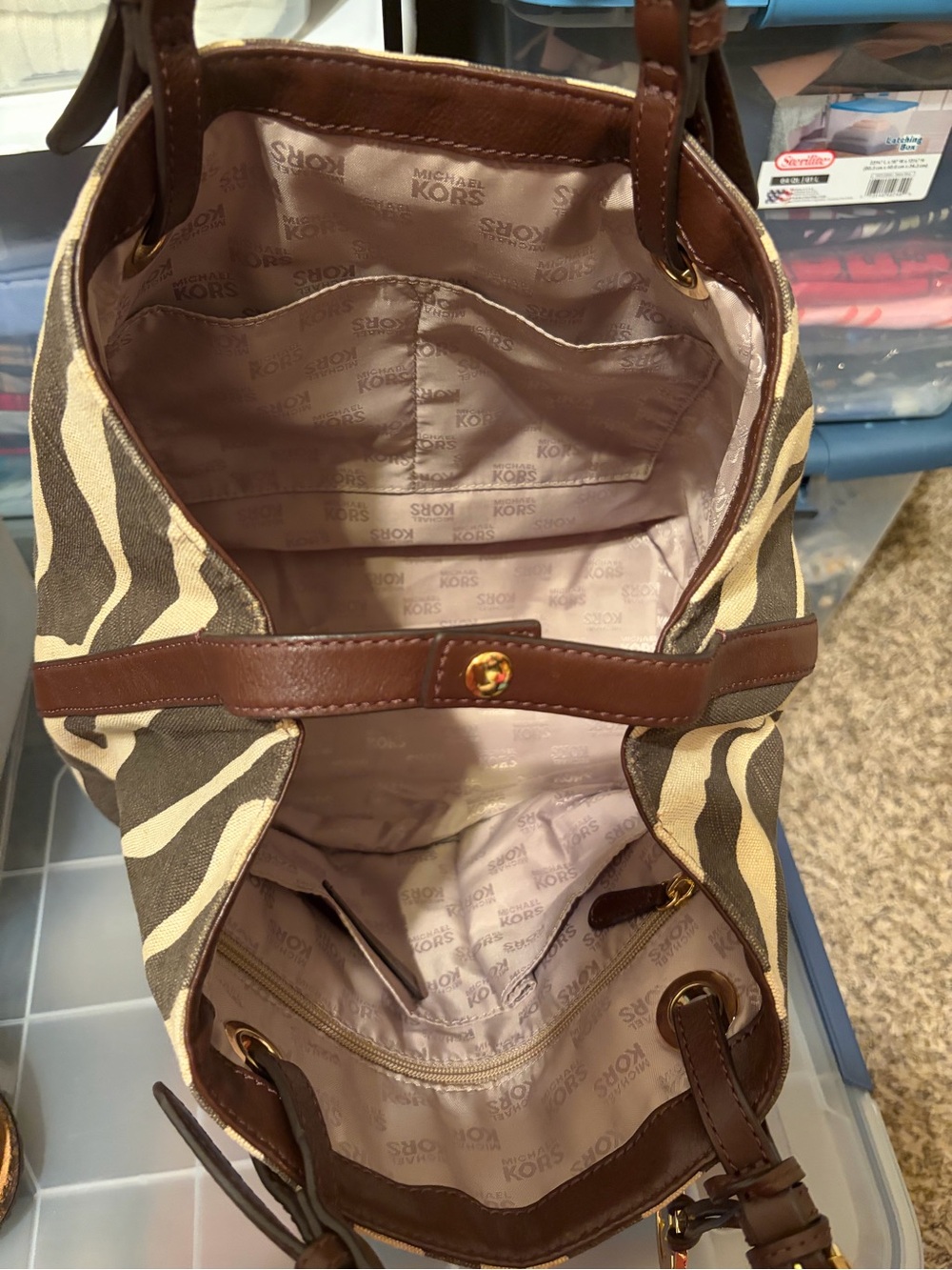 Michael Kors Brown and Beige Zebra-Print Shoulder Bag - Picture 4 of 5